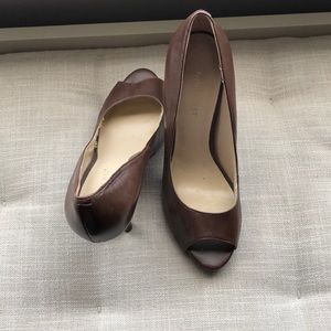 Brown peep toe heels